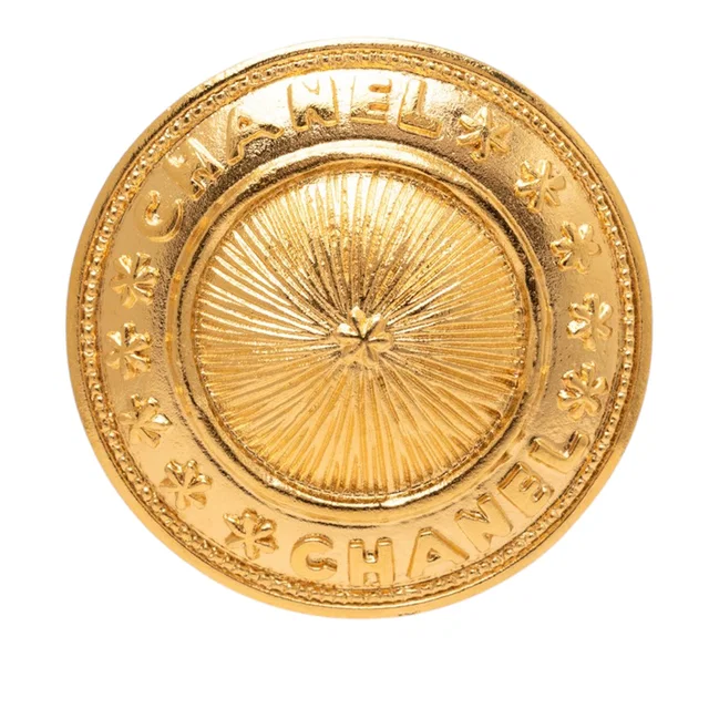 Gold Chanel CC Gold Plated Sunburst Medallion Brooch in Gold from Designer Revival