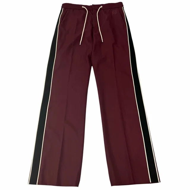 Loewe Wool 100% Lambskin Anagram Embroidery Side Line Trousers Bordeaux Pants 48 in Burgundy Lambskin from The Reluxe