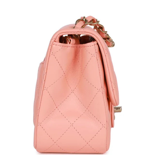 Chanel Mini Square Flap Pink Lambskin Light Gold Hardware in Pink Lambskin from Madison Avenue Couture, photo 2 of 2
