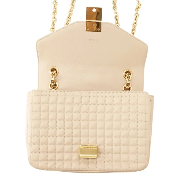 Celine C Medium Quilted ChainShoulder Bag Beige187253BFC Leather in Leather from GALLERY RARE, photo 8 of 18