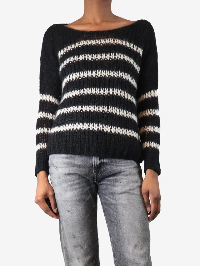 Saint Laurent Black striped mohair-blend jumper - size XS in Black Nylon from Sign of the Times