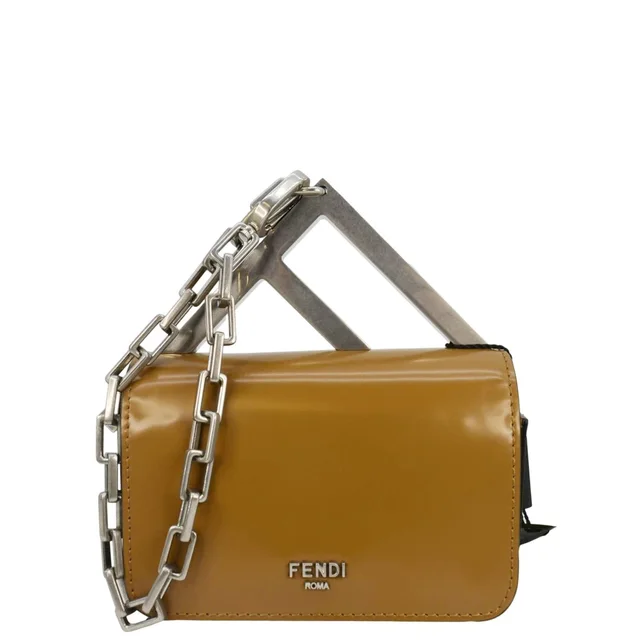 Fendi Nano F Leather Clutch Bag Brown in Brown Leather from Dallas Designer Handbags