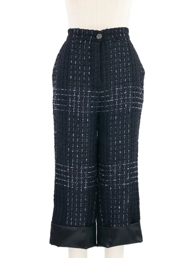 Chanel Satin Cuffed Tweed Pants in Tweed from Arcade Vintage