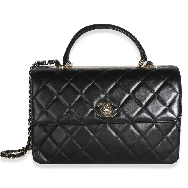 Chanel Black Quilted Lambskin Medium Trendy Top Handle Bag in Black Lambskin from myGemma