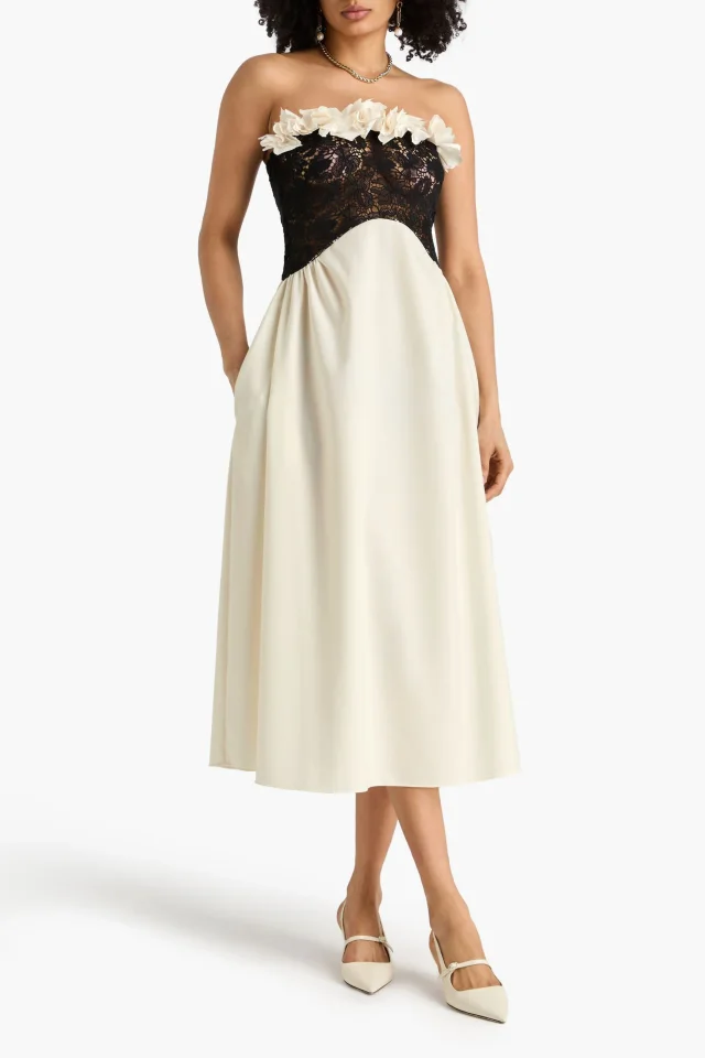 Kika Vargas Nelida Strapless Floral-Appliquéd Guipure Lace and Woven Midi Dress, photo 2 of 4 from THE OUTNET