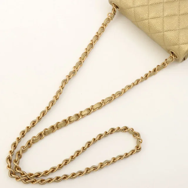 Chanel Caviar Skin Classic Flap Chain Bag Mini, Gold, circa 2015 in Gold Caviar leather from VINTAGE QOO TOKYO, photo 11 of 11