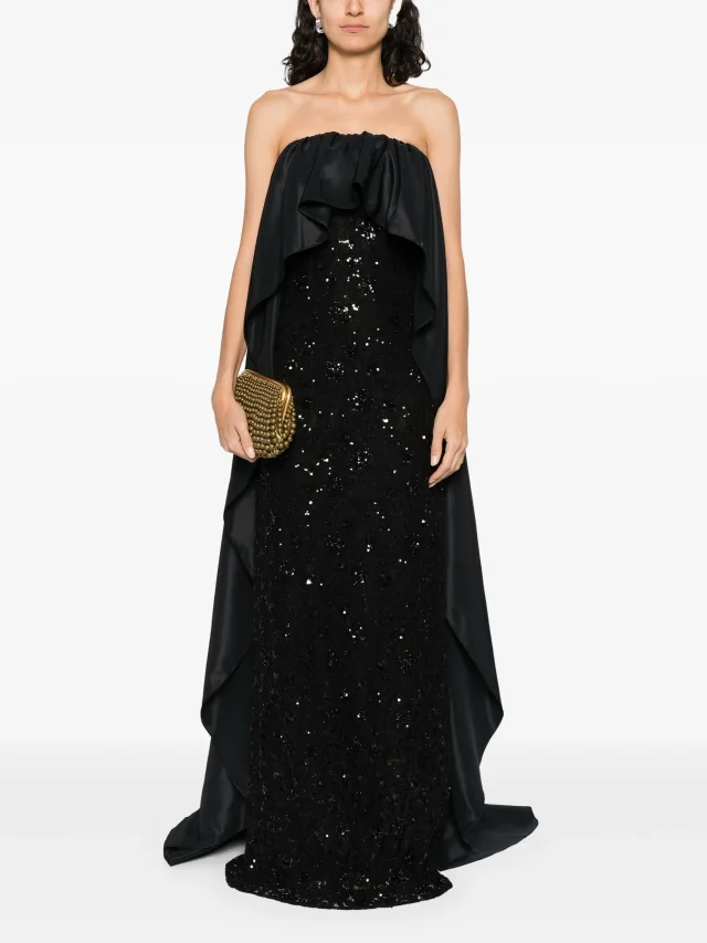 NISSA cape lace gown, photo 2 of 2 from FARFETCH