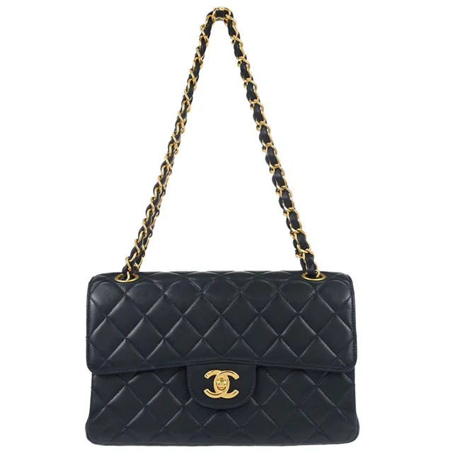 Chanel 1996-1997 Navy Lambskin Double Sided Turnlock Classic Flap Shoulder Bag in Navy Lambskin from AMORE Vintage Tokyo