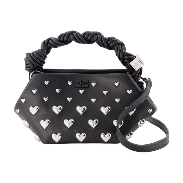 GANNI Bou Mini Hearts Top Handle Bag — Black Synthetic in Black Leather from HEWI