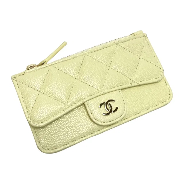 Chanel Quilted Classic Card Case Ap2570 Light Yellow Caviar Leather Coin in Yellow Caviar leather from The Reluxe