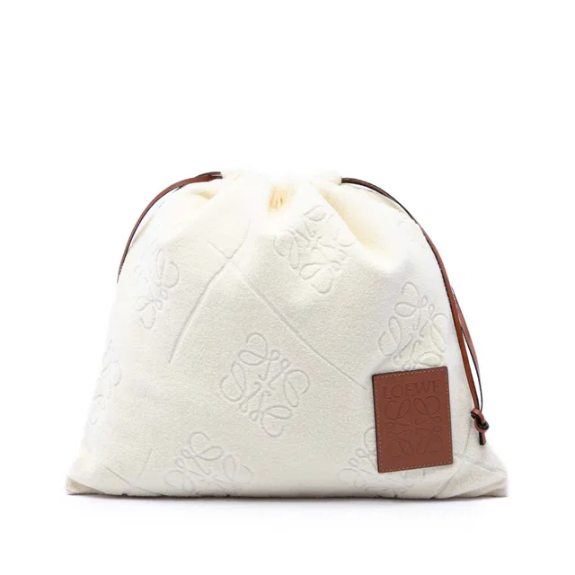 Beige LOEWE Anagram Terry Cloth Drawstring Pouch Clutch Bag in Beige from Designer Revival