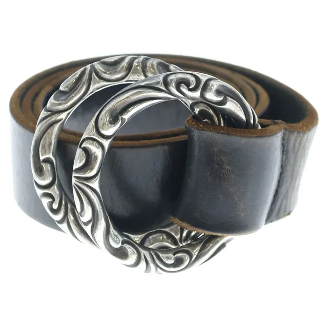 Chrome Hearts Double Scroll Ring Belt Leather Black Silver in Black Leather from The Reluxe