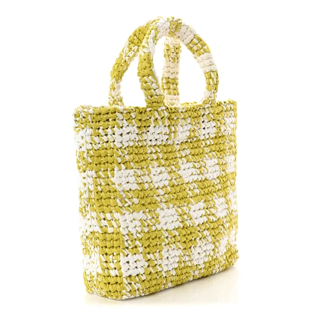 Prada Yarn Raffia Effect Crochet Embroidered Small Logo Tote Citron Yellow in Yellow Raffia from FASHIONPHILE, photo 3 of 9