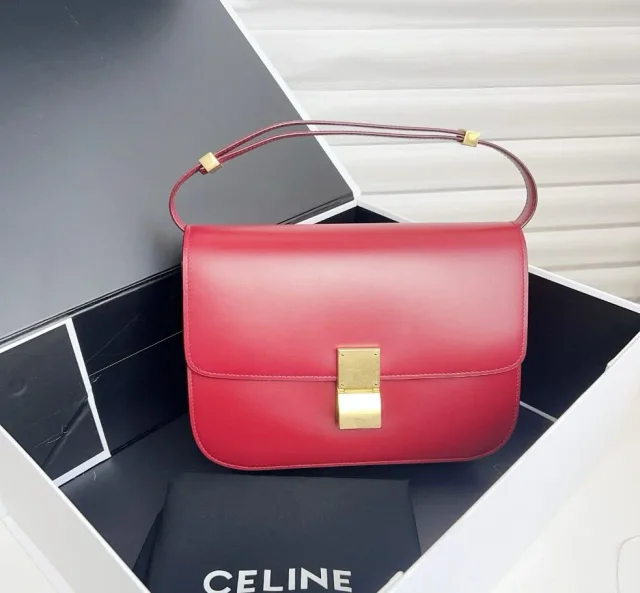 Celine Smooth Calfskin Classic Box Shoulder Bag in Red Calfskin from Luxury Promise