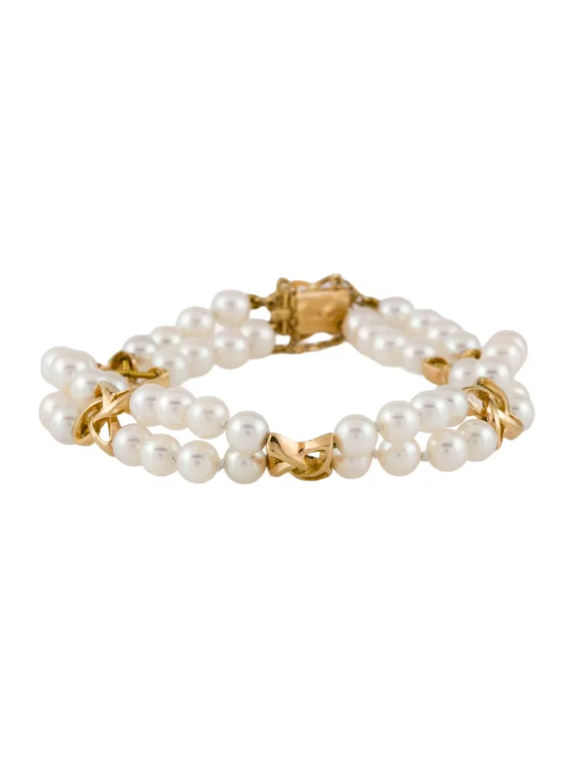 Mikimoto 18K Pearl Double 'X' Bracelet, 7" in multicolor Silk from The RealReal