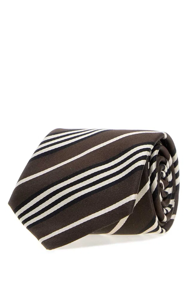 Saint Laurent Striped Silk Necktie — Brown Exterior: Lining: Neckties in Brown Silk from HEWI