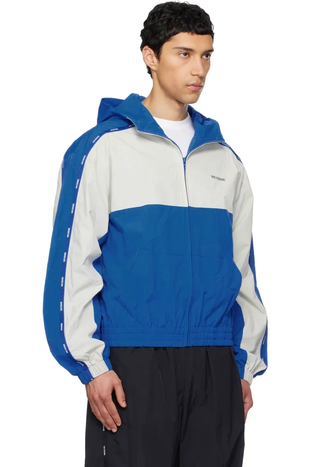 We11done Blue & Gray Logo Tape Track Jacket, photo 2 of 4 from SSENSE