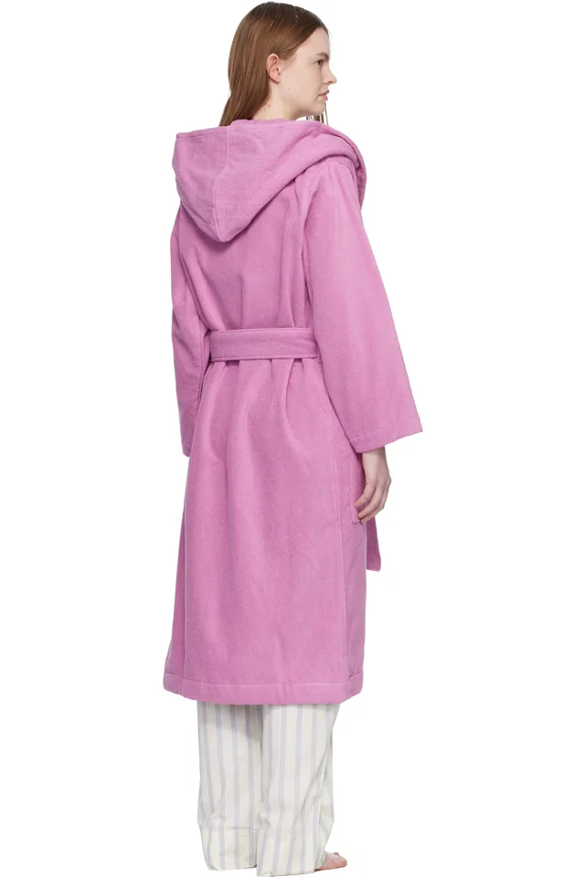Tekla Pink Terry Hooded Bathrobe, photo 3 of 4 from SSENSE