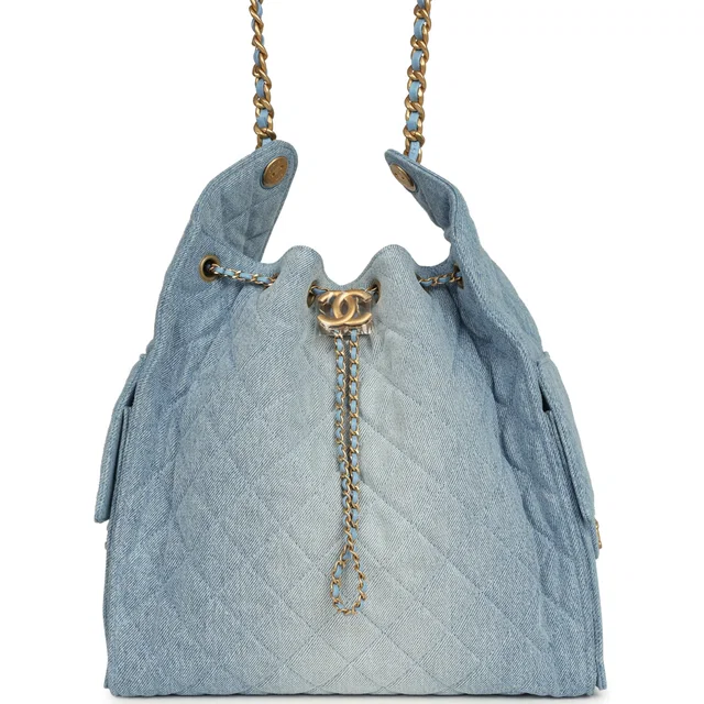 Chanel Medium 25 Hobo Bag Light Blue Washed Denim Antique Gold Hardware in Blue Denim from Madison Avenue Couture