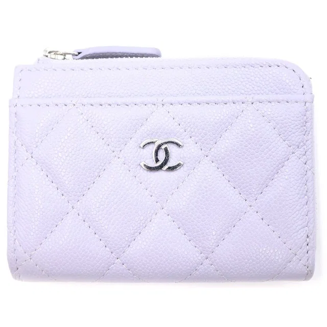 Chanel Quilted Fragment Case Mini Wallet Card Coin Purse Light Purple Lavender in Purple Caviar leather from The Reluxe