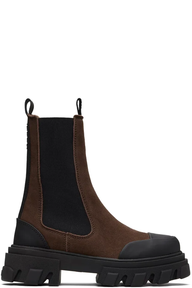 GANNI Brown Cleated Mid Chelsea Boots, image 1 of 1 from SSENSE