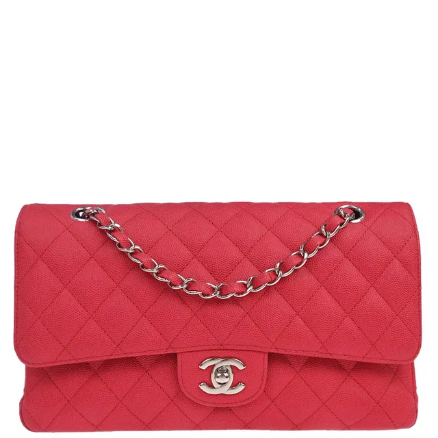 Chanel 2018 Red Caviar Skin Medium Classic Double Flap Shoulder Bag in Red Caviar leather from AMORE Vintage Tokyo