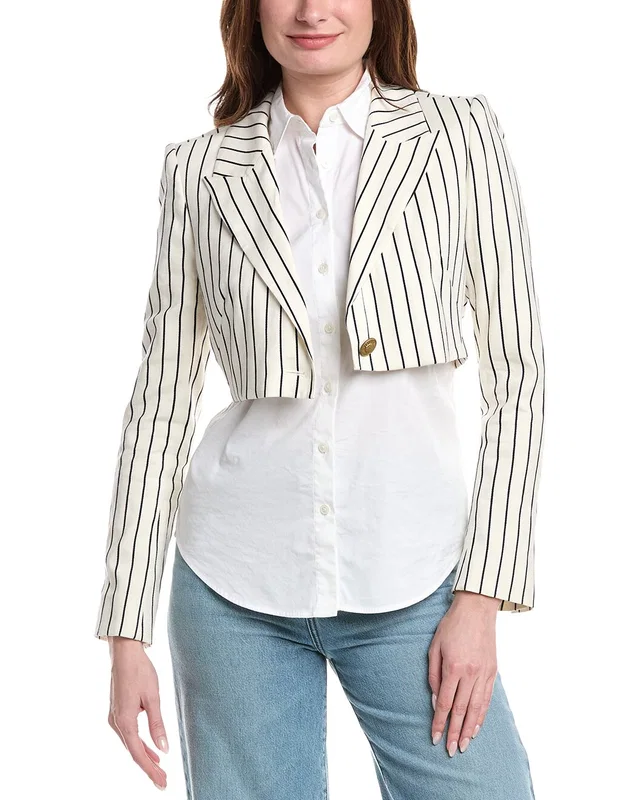 L’AGENCE Izzie Cropped Linen-Blend Blazer, image 1 of 1 from Rue La La