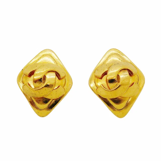 Chanel Earrings Vintage CC Logo Diamond Shape Gold Plated in Gold from The Reluxe