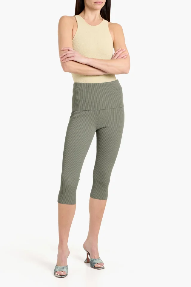 3.1 Phillip Lim Cropped Ribbed-Knit Leggings in Sage green, photo 2 of 4 from THE OUTNET