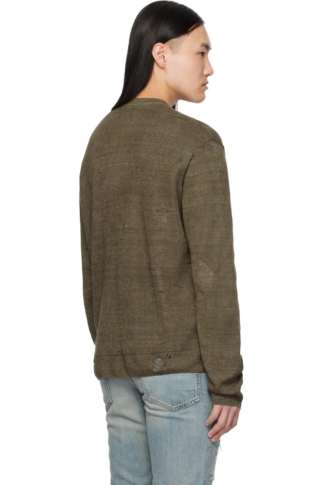 Diesel Khaki Destroyed Linen Sweater, photo 3 of 4 from SSENSE