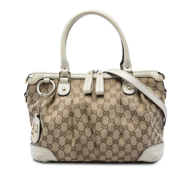 White Gucci GG Canvas Sukey Satchel in White Canvas from Designer Revival, photo 1 of 1