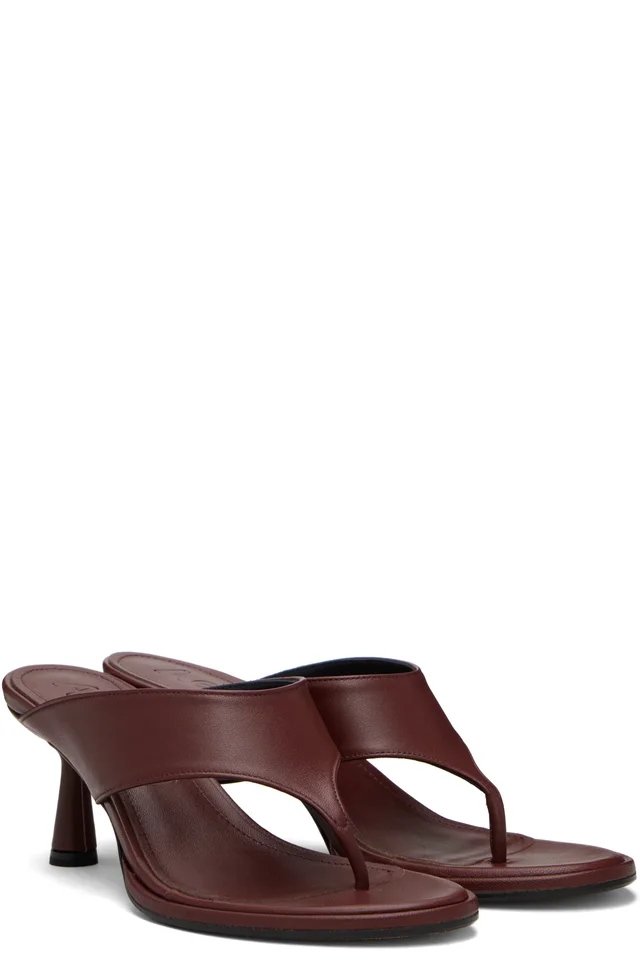 Aeyde Burgundy Olenna Thong Heeled Sandals, photo 4 of 4 from SSENSE