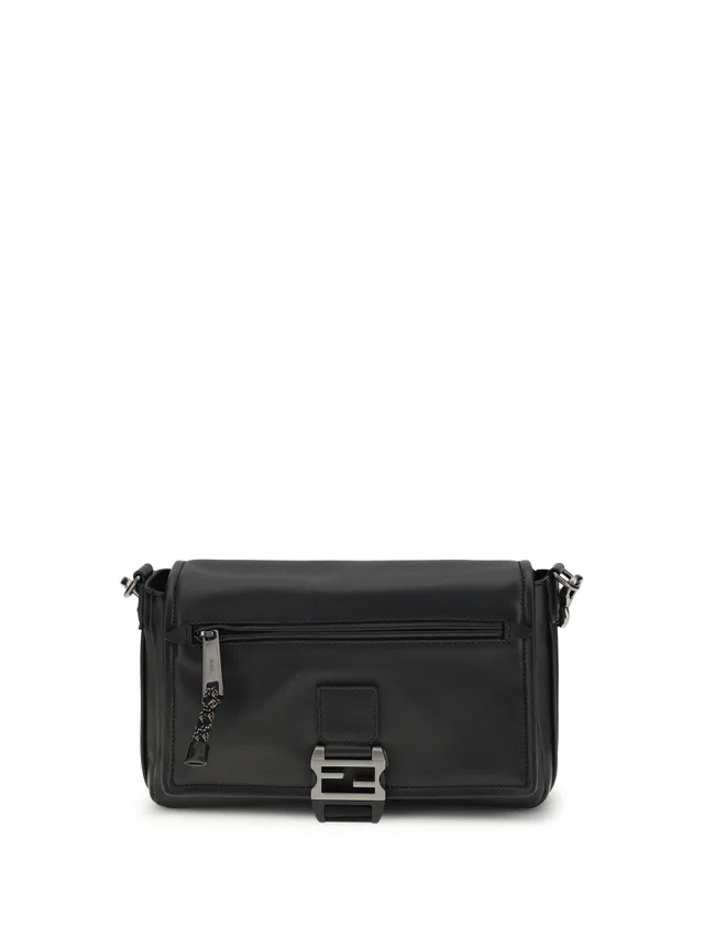 Fendi Flux Messenger Shoulder Bag — Black Calf Leather Bos Taurus in Black Calfskin from HEWI