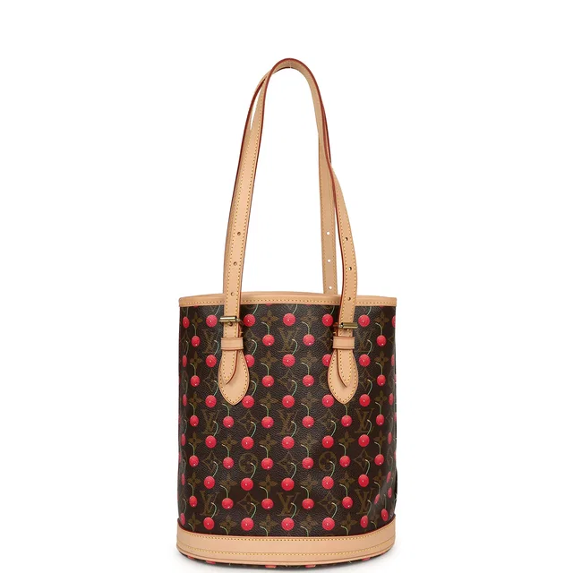 Louis Vuitton Vintage x Takashi Murakami Cheries Bucket Bag PM Red, Brown Monogram Cherry Gold Hardware in Brown Coated canvas from Madison Avenue Couture