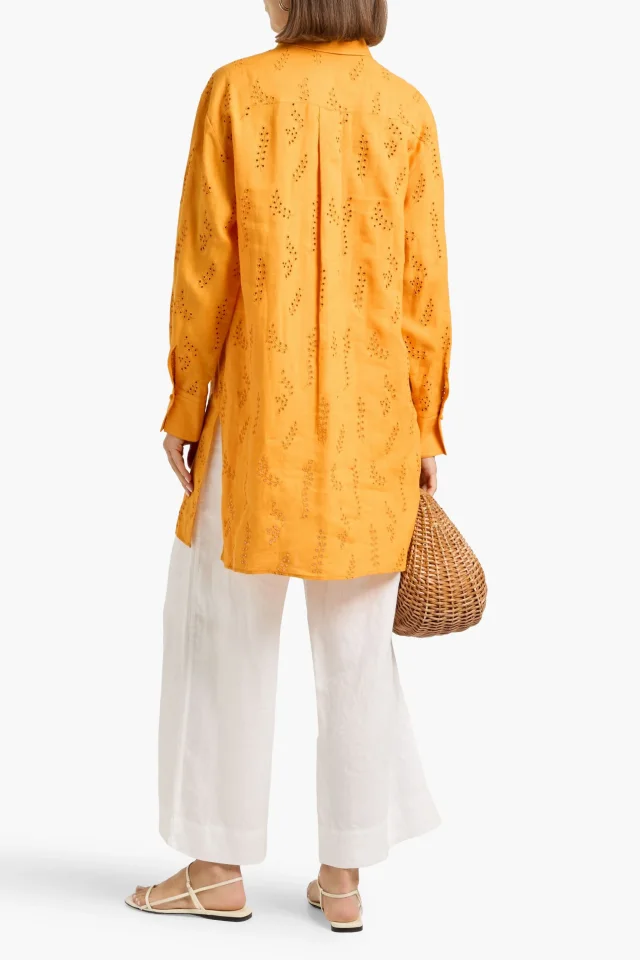 Chloé x Eres Patricia Broderie Anglaise Linen Shirt in Saffron, photo 3 of 4 from THE OUTNET