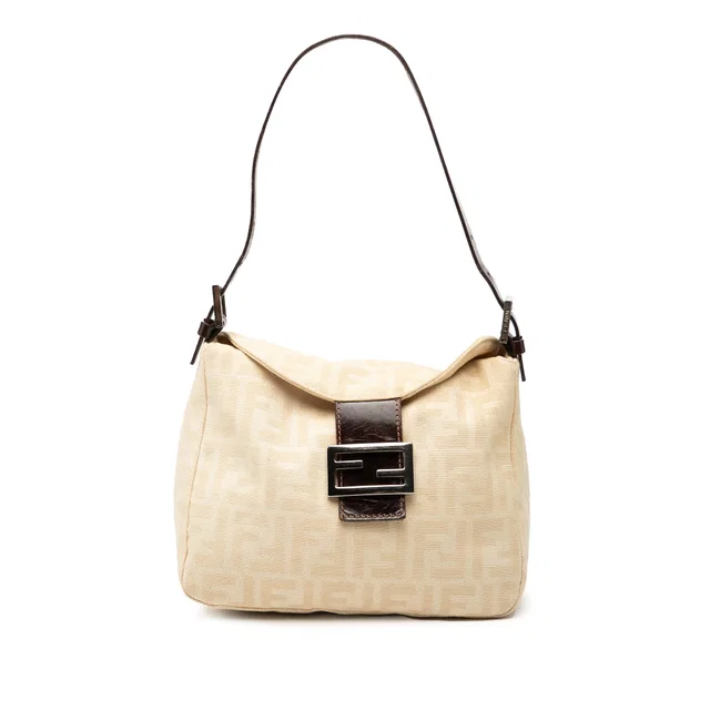 Beige Fendi Zucca Canvas Double Flap Shoulder Bag in Beige Canvas from Designer Revival