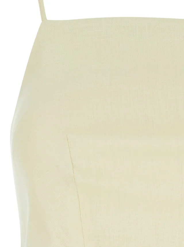 SEMICOUTURE Yellow Sleeveless top with square neckline and button closure at the back in linen for women in Yellow 100% Linen, photo 6 of 6 from Gaudenzi Boutique