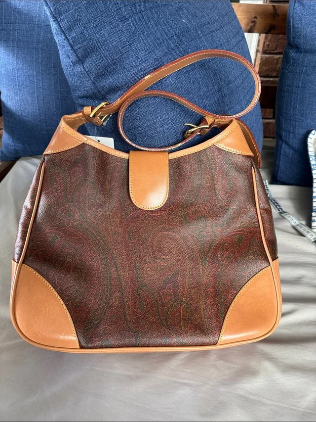 Etro Brown Paisley Shoulder Bag With Tan Leather Trim in brown|neutral|red Leather from Poshmark