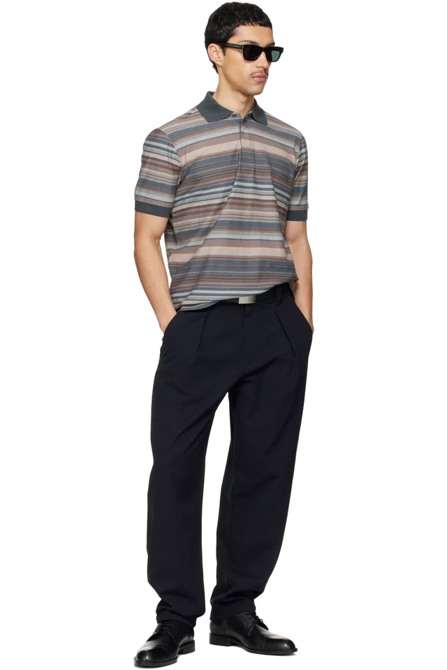 Paul Smith Taupe & Gray Textured Stripe Polo, photo 4 of 4 from SSENSE