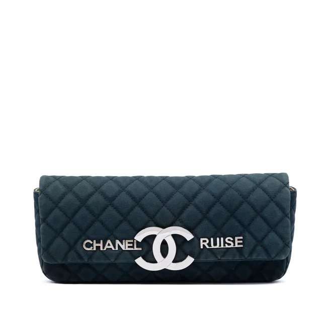 Blue Chanel Quilted Canvas CC Cruise East West Flap Clutch in Blue Canvas from Designer Revival, photo 1 of 1