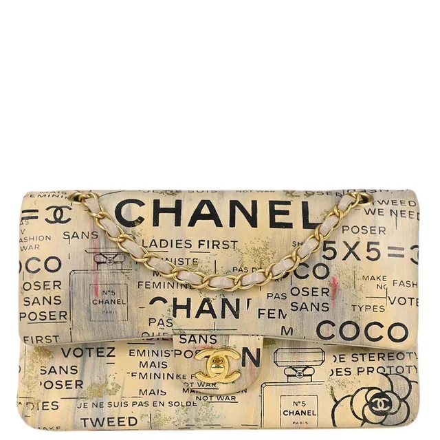 Chanel 2015-2016 Beige Lambskin Limited Newspaper Medium Classic Double Flap Bag in Beige Lambskin from AMORE Vintage Tokyo