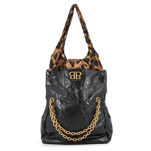 Balenciaga Monaco Chain Tote Bag Black/Brown791847 Lambskin Nylon Size Small in Black Lambskin from GALLERY RARE