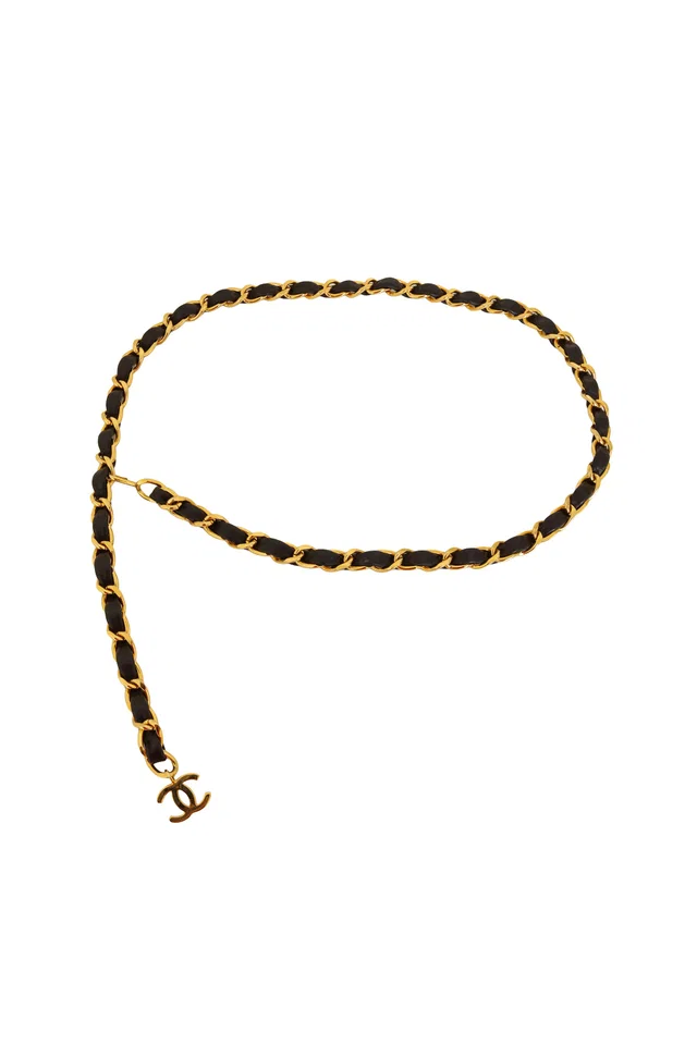 Chanel Black Woven Leather Chain Belt in Black Woven leather from Recess LA