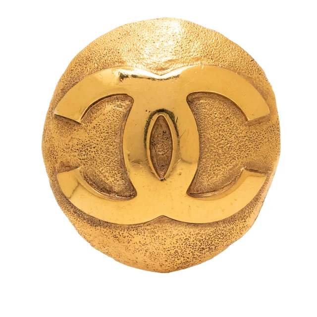 Gold Chanel CC Gold Plated Round Brooch in Gold from Designer Revival
