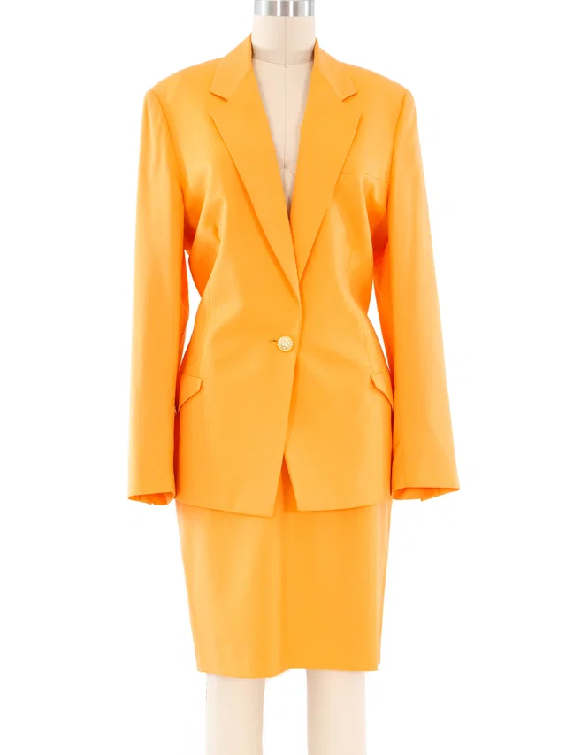 Versace Tangerine Skirt Suit in Wool from Arcade Vintage