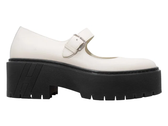 White Hermes Leather Platform Mary Janes Size 38 in White Leather from Designer Revival