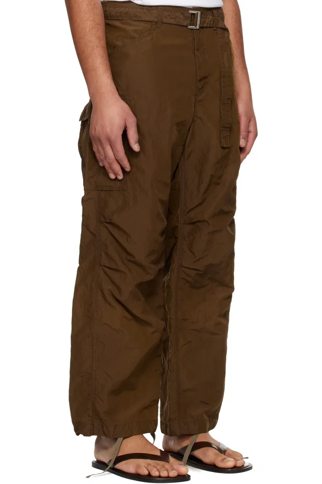 sacai Brown Treated Nylon Twill Cargo Pants, photo 2 of 4 from SSENSE