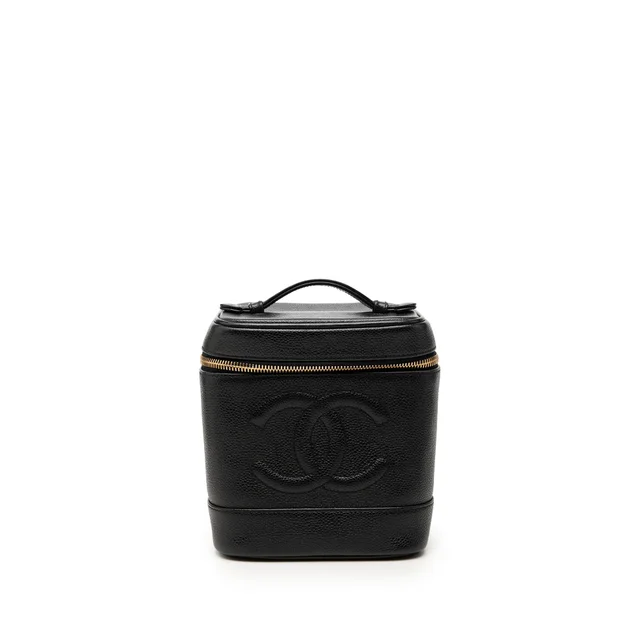 Black Chanel CC Caviar Vanity Case in Black Caviar leather from Designer Revival