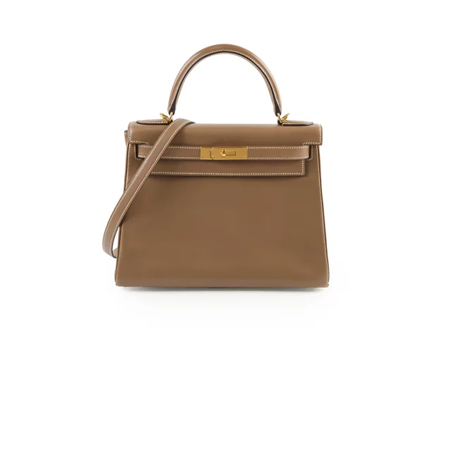 Hermès Kelly 28 Tadelakt Etoupe Stamp A in Taupe Leather from The Purse Affair