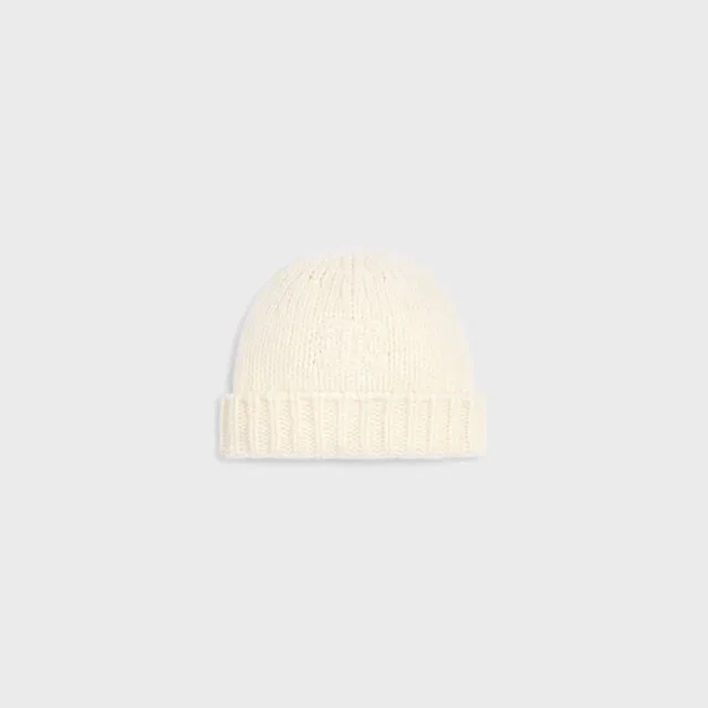 Celine Aa09y0899 Ribbed Wool Knit Winter Hat — Ivory in White Wool from HEWI